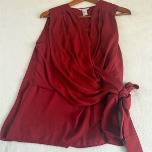 Elegant Red Sleeveless Blouse with Bow